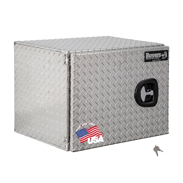 Buyers Products Company 18 in. x 18 in. x 24 in. Diamond Plate Tread Aluminum Underbody Truck Tool Box with Barn Door