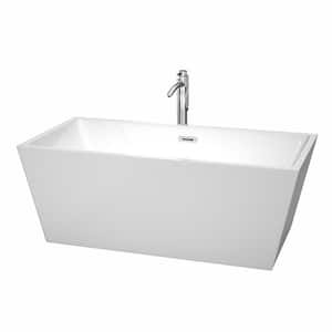 Sara 63 in. Acrylic Flatbottom Center Drain Soaking Tub in White with Floor Mounted Faucet in Chrome