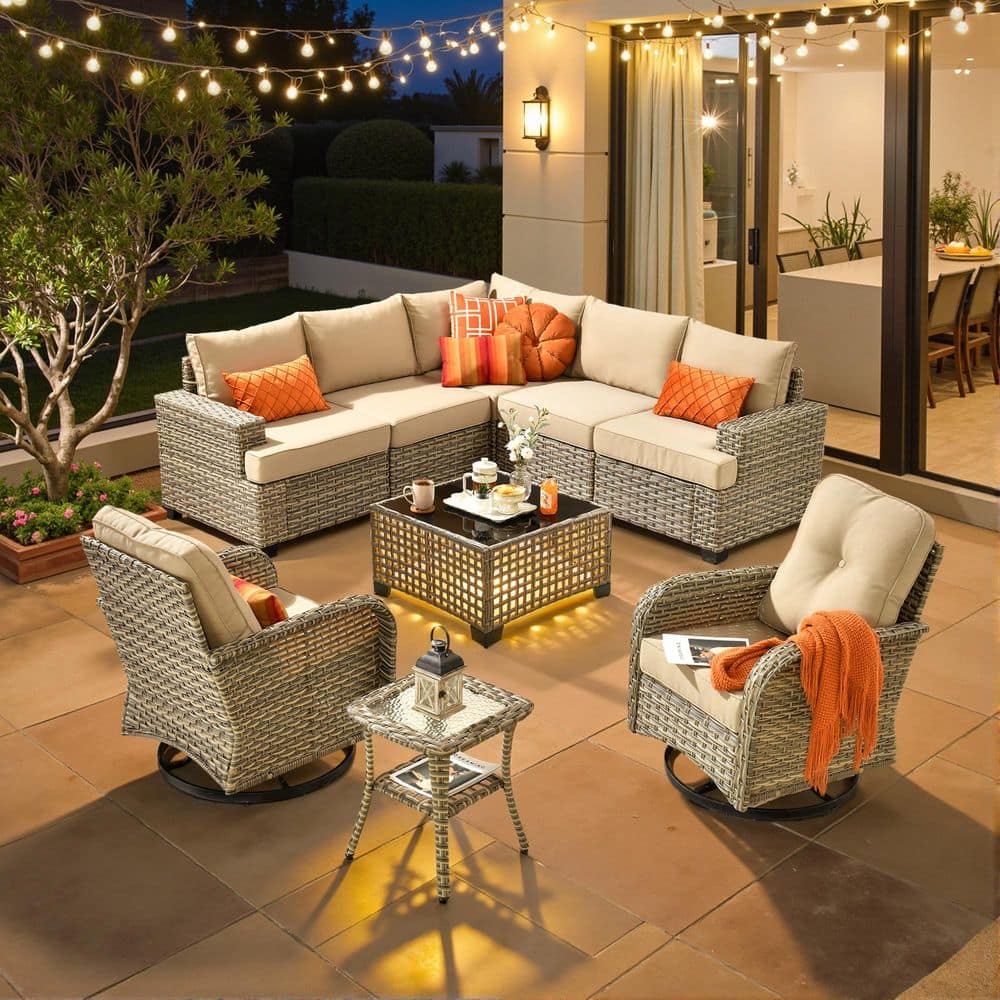 XIZZI Airframe 9 Pieces Wicker Patio Conversation Seating Sofa Set