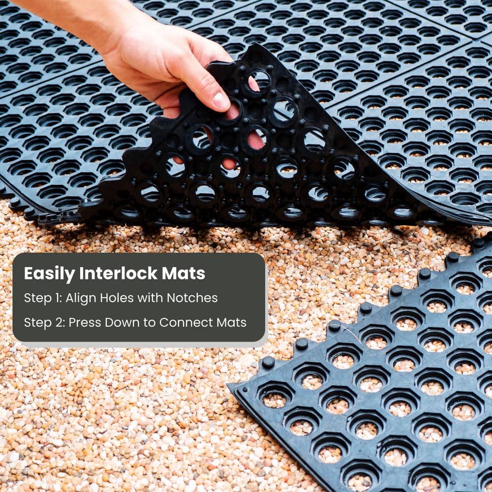 Black 36 x 36 Inch Interlocking Rubber Floor Mat 4-Pack