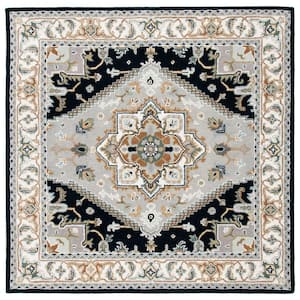 Heritage Gray/Navy 6 ft. x 6 ft. Border Floral Medallion Square Area Rug