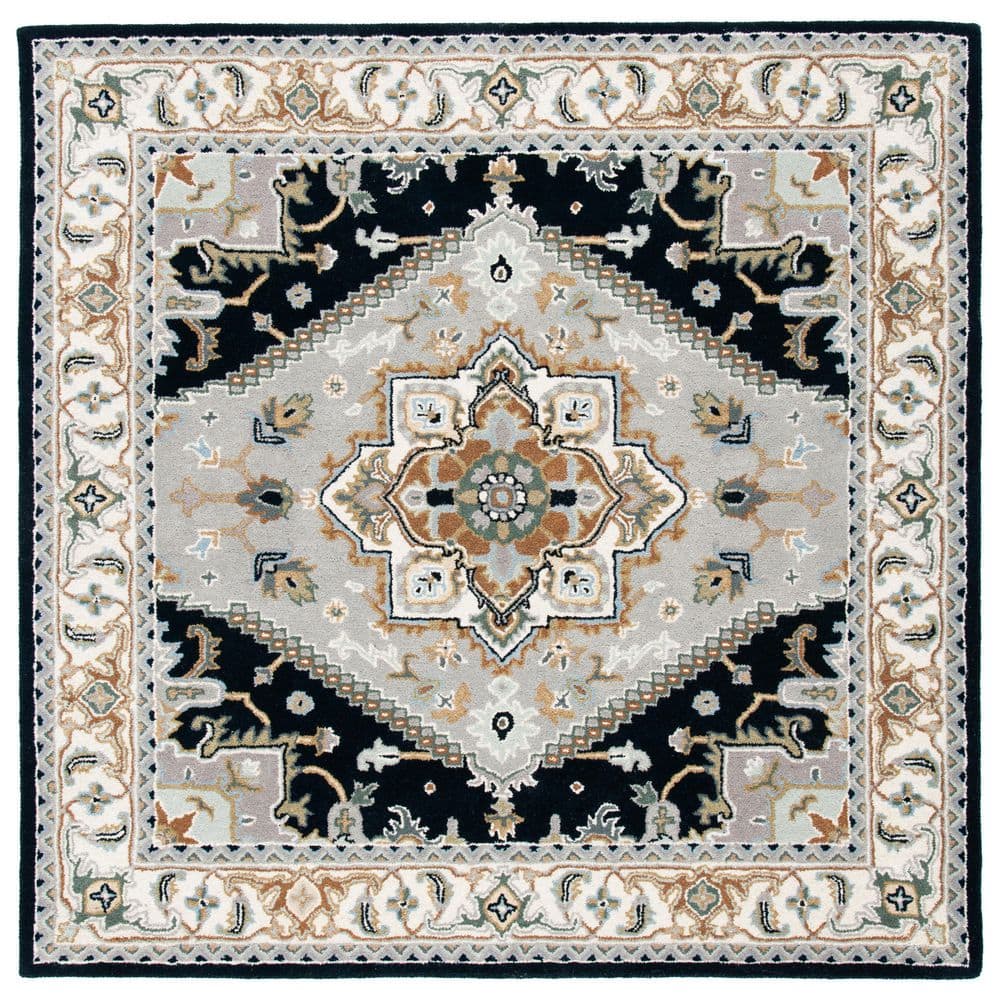 Heritage 8' Square Grey and Navy Hand-Tufted Wool Rug