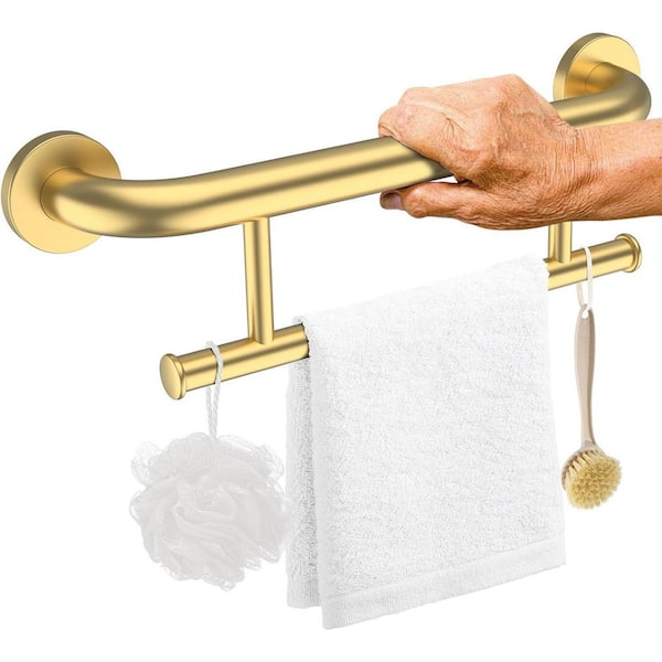 17 in. Gold Stainless Steel Towel Holder Grab Bar Wall Mount Safety Handrail for Elderly Disabled Bathroom Support