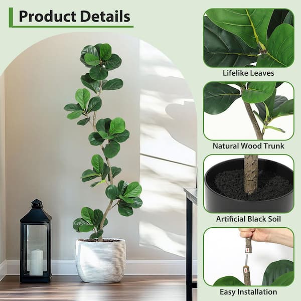Garvee 6 ft. Artificial Fiddle Leaf Fig Tree with Black Nursery