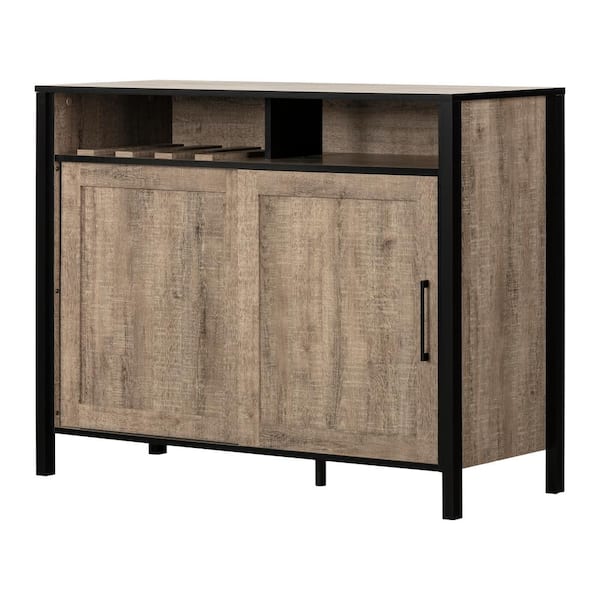 South Shore Munich Weathered Oak and Matte Black Particle Board 46 in. Sideboard with Sliding Door
