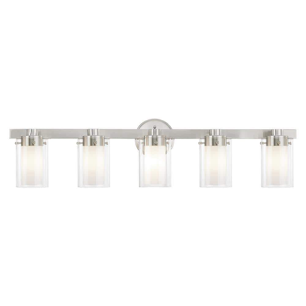 Baxter 35.5 in. 5-Light Brushed Nickel Vanity Light with Clear Outer Glass 