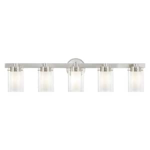 Baxter 35.5 in. 5-Light Brushed Nickel Vanity Light with Clear Outer Glass and Opal Inner Glass