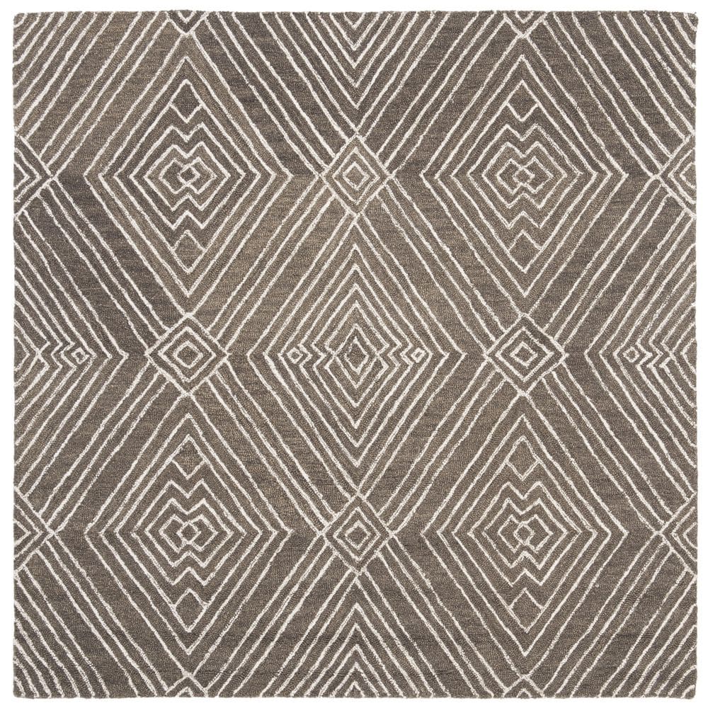 SAFAVIEH Micro-Loop Dark Grey/Ivory 5 ft. x 5 ft. Geometric Square Area ...