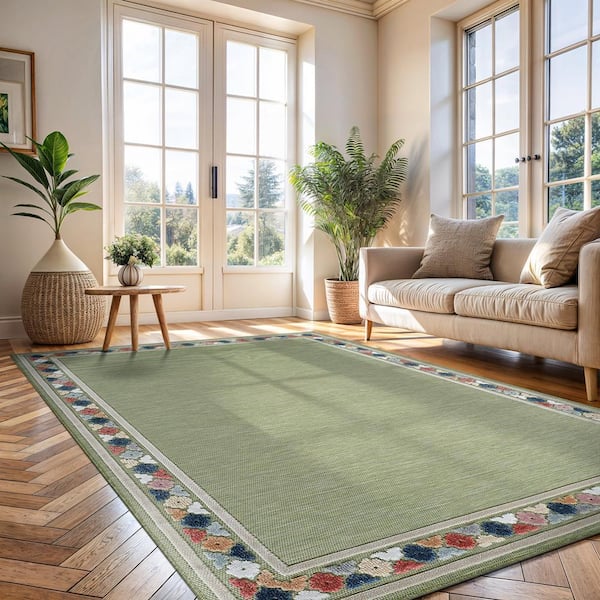 CAMILSON Lara Green 5 ft. x 7 ft. Bordered Stylish Indoor Outdoor