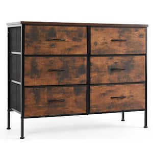 Rust 38.2 in. W 6-Drawer Dresser with Fabric Bins and Steel Frame Storage Organizer Chest of Drawers