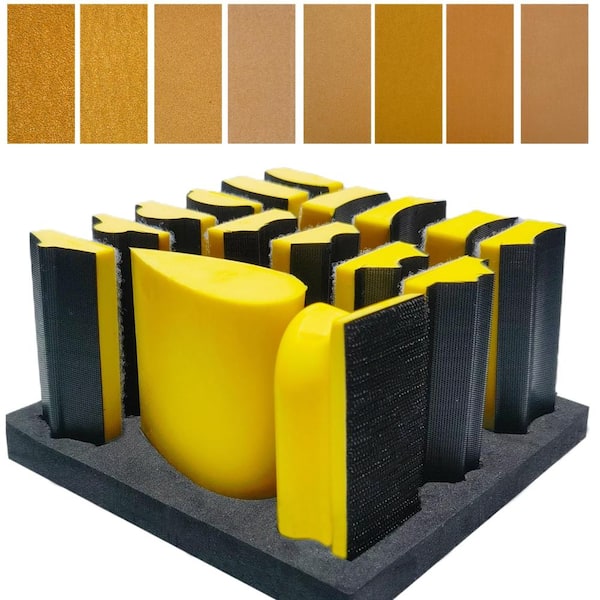 56-Piece Hand Sanding Block Set with Contoured Profile Blocks and 40 Sheets Sandpaper
