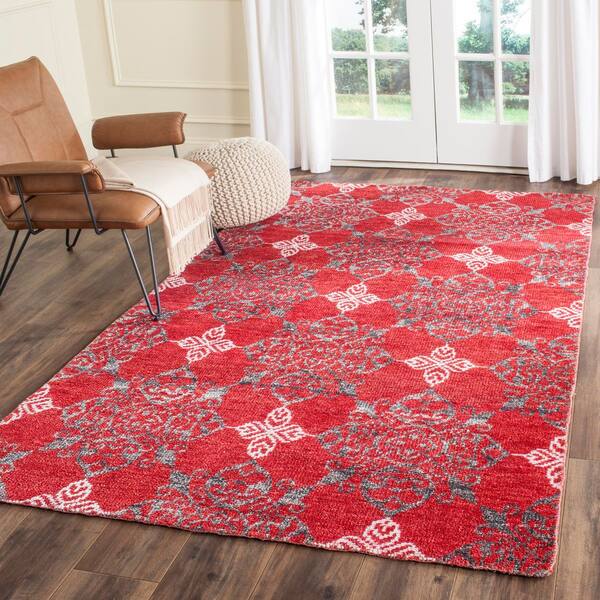 Stone Wash 4 ft. x 6 ft. Red/Ivory Ogee Area Rug