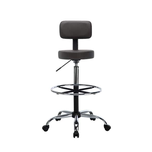 Adjustable Drafting Leather Chair Office Stool Multipurpose Stool Chair Tall Vanity Stool with Footrest in Espresso
