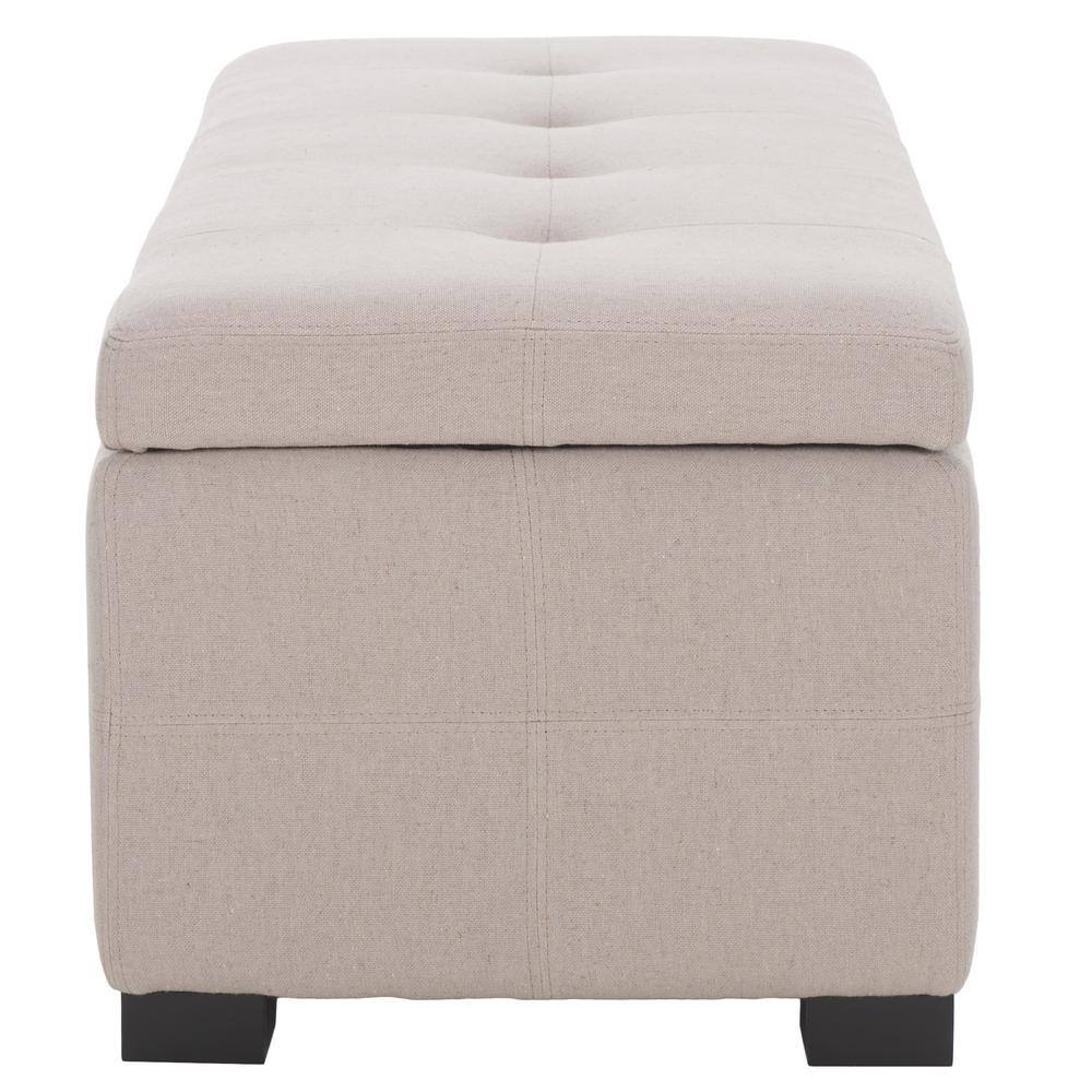 Large Beige Linen Tufted Storage Bench with Black Birch Wood