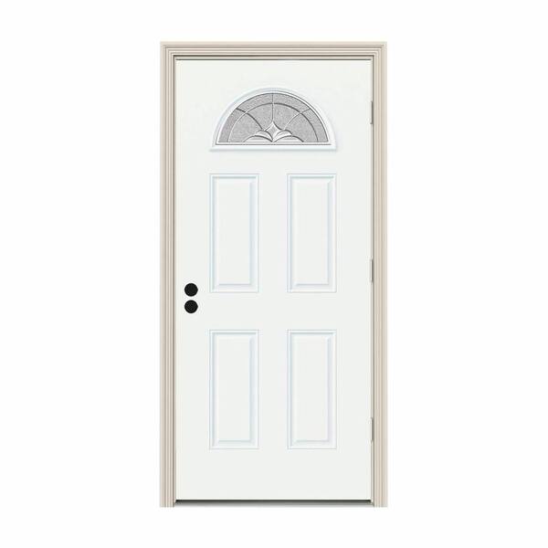 JELD-WEN 36 in. x 80 in. Fan Lite Langford White Painted Steel Prehung Left-Hand Outswing Front Door w/Brickmould