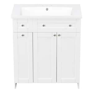 30 in. W x 18 in. D x 33.5 in. H Freestanding Bath Vanity in White with White Resin Top