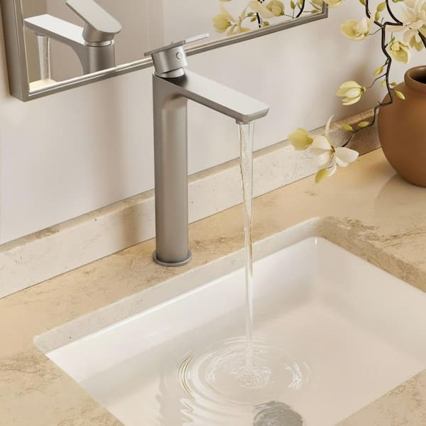 Single Handle Single Hole Bathroom Faucet with Valve in Brushed Nickel (1-Pack)