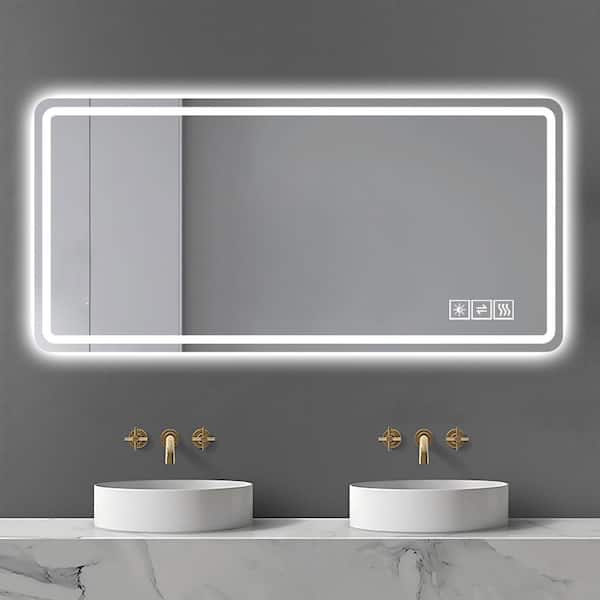 60 in. W x 28 in. H Rectangular Frameless Wall Mount Anti-Fog LED Light Bathroom Vanity Mirror in Silver