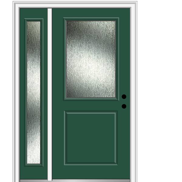 MMI Door 50 in. x 80 in. Left-Hand/Inswing Rain Glass Hunter Green Fiberglass Prehung Front Door on 4-9/16 in. Frame