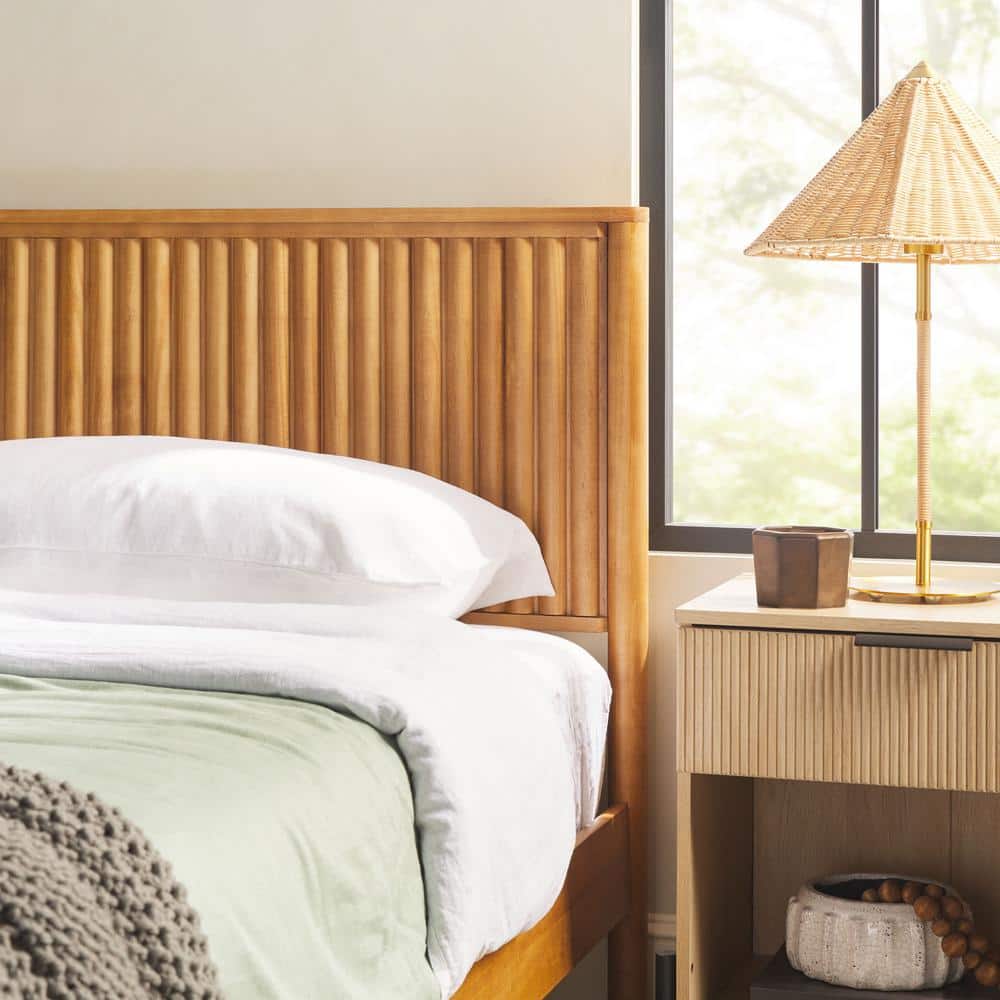 Modern Black Solid Wood Frame King Platform Bed with Unique Reeded Design Headboard - thumbnail 5