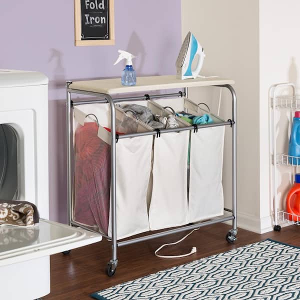 Details about   HollyHOME Laundry Sorter Cart with Foldable Ironing Board with Removable 3 Bags 
