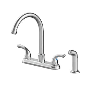 Builders Double-Handle Standard Kitchen Faucet with Side Sprayer in Polished Chrome