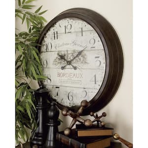28 in. x 28 in. Brown Metal Wall Clock with Bordeaux