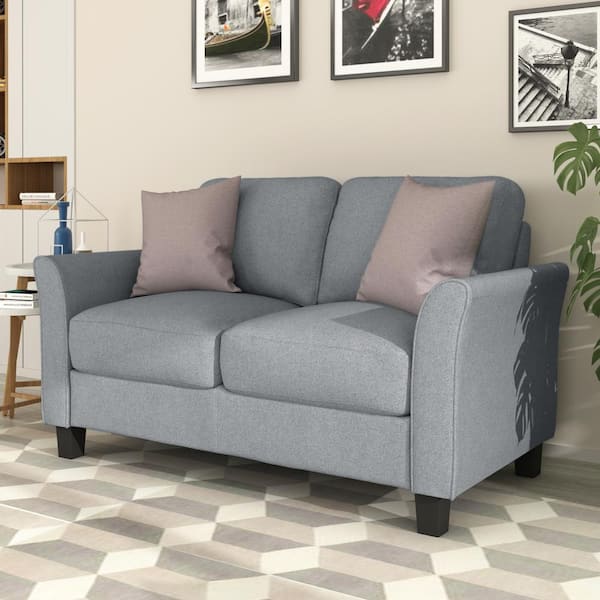 GODEER 54 in. Gray Linen 2-Seater Loveseat Double Seat Sofa