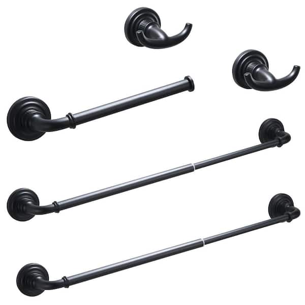 Dimakai 5-Piece Bathroom Hardware Set with Bathroom Towel Rack 24 in. Adjustable Bathroom Accessories Set in Black