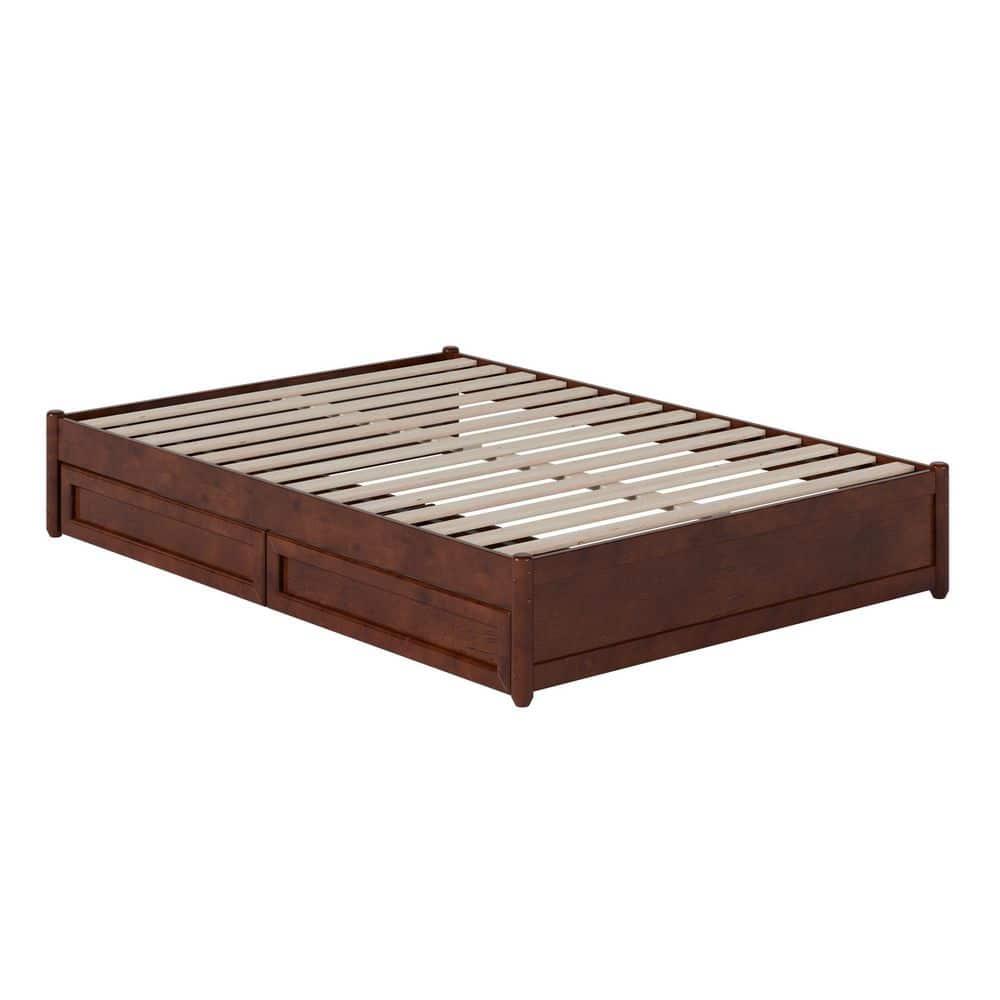 Barcelona Walnut Full Wood Panel Platform Bed with Storage Drawers
