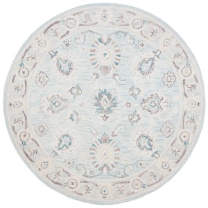Blossom Gray/Multi 6 ft. x 6 ft. Floral Antique Border Round Area Rug