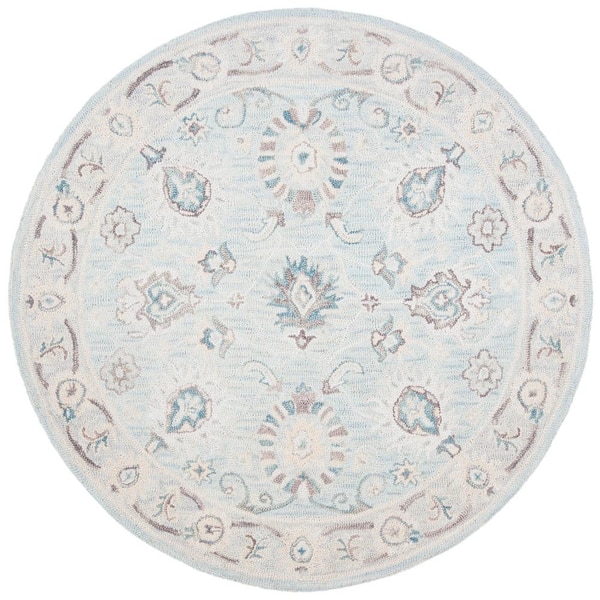 SAFAVIEH Blossom Gray/Multi 6 ft. x 6 ft. Floral Antique Border Round Area Rug