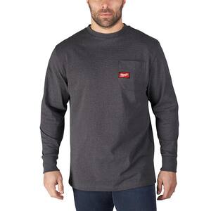 Men's Large Gray Heavy Duty Cotton/Polyester Long-Sleeve Pocket T-Shirt