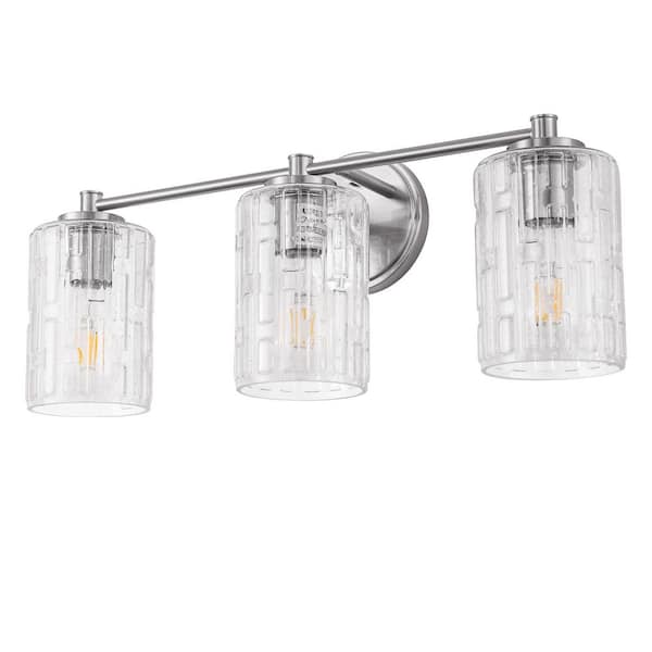 20 in. 3-Light for Bathroom Vanity Light Polished Nickel with Clear Seedy Glass Shade Dimmable for Vanity Powder Room