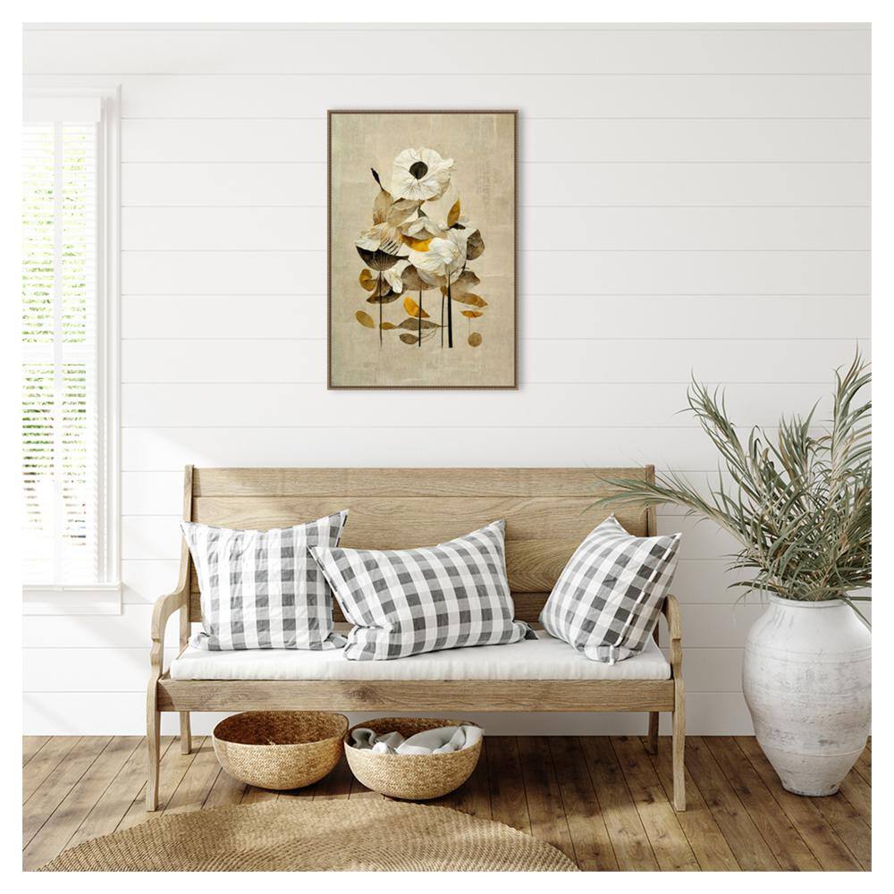 Sunbathing Flower Beaded Bronze Framed Canvas Art