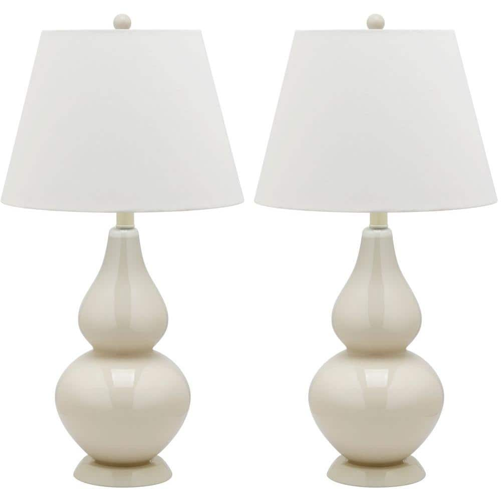 SAFAVIEH Cybil 26.5 in. White Double Gourd Glass Table Lamp with Off-White Shade (Set of 2)