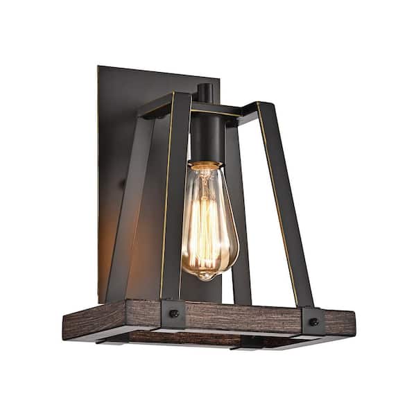 Edvivi 1-Light Wood and Oil Rubbed Bronze Wall Sconce