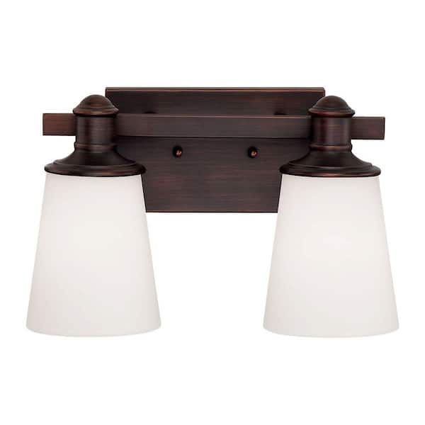 Millennium Lighting 2-Light Rubbed Bronze Vanity Light with Etched White Glass