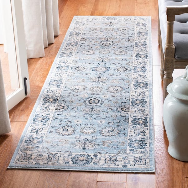 Isabella Light Blue/Cream 2 ft. x 7 ft. Speckled Floral Border Runner Rug