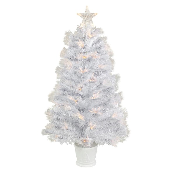 Northlight 3 ft. Pre-Lit White Fiber Optic Artificial Christmas Tree Warm White Lights
