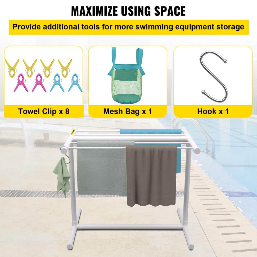 Matte White Freestanding PVC Towel Rack with 5 Holders
