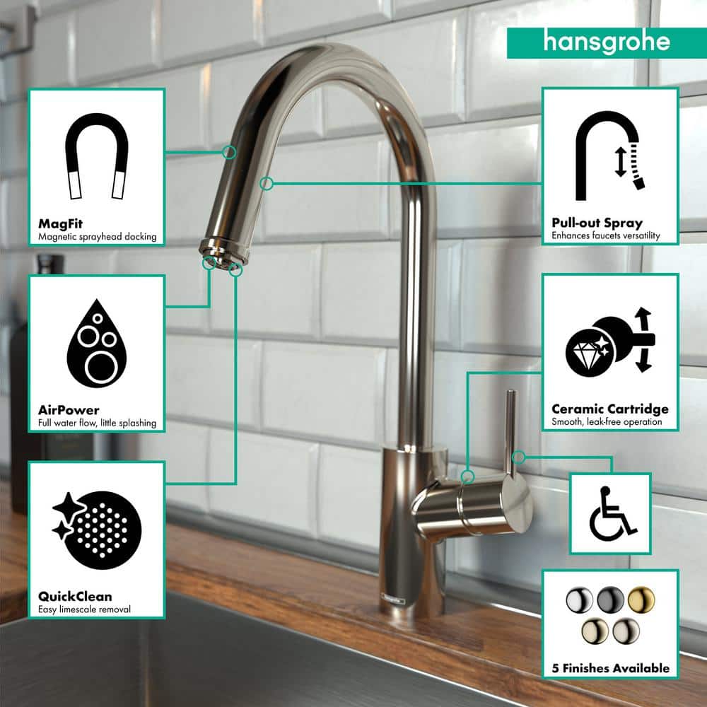 Polished Nickel Single Handle Pull-Down Kitchen Faucet