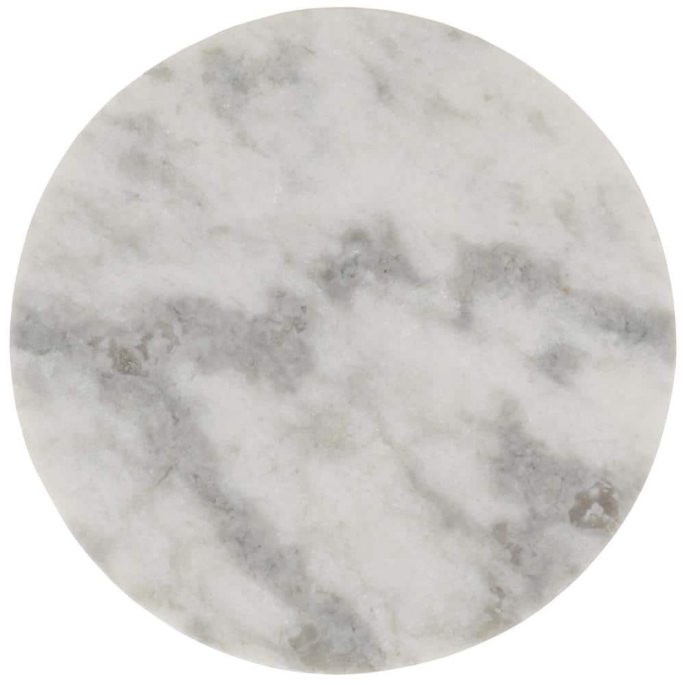 Melinda 12 in. White Round Marble End Table - thumbnail 3