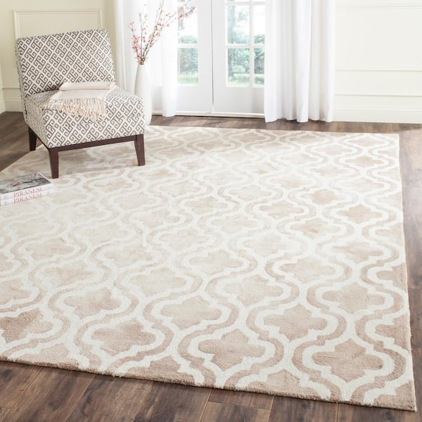 Dip Dye Beige/Ivory 12 ft. x 15 ft. Distressed Latticework Trellis Area Rug
