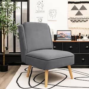 Gray Velvet Upholstery Accent Chair with Rubber Wood Legs for Living Room (Set of 1)