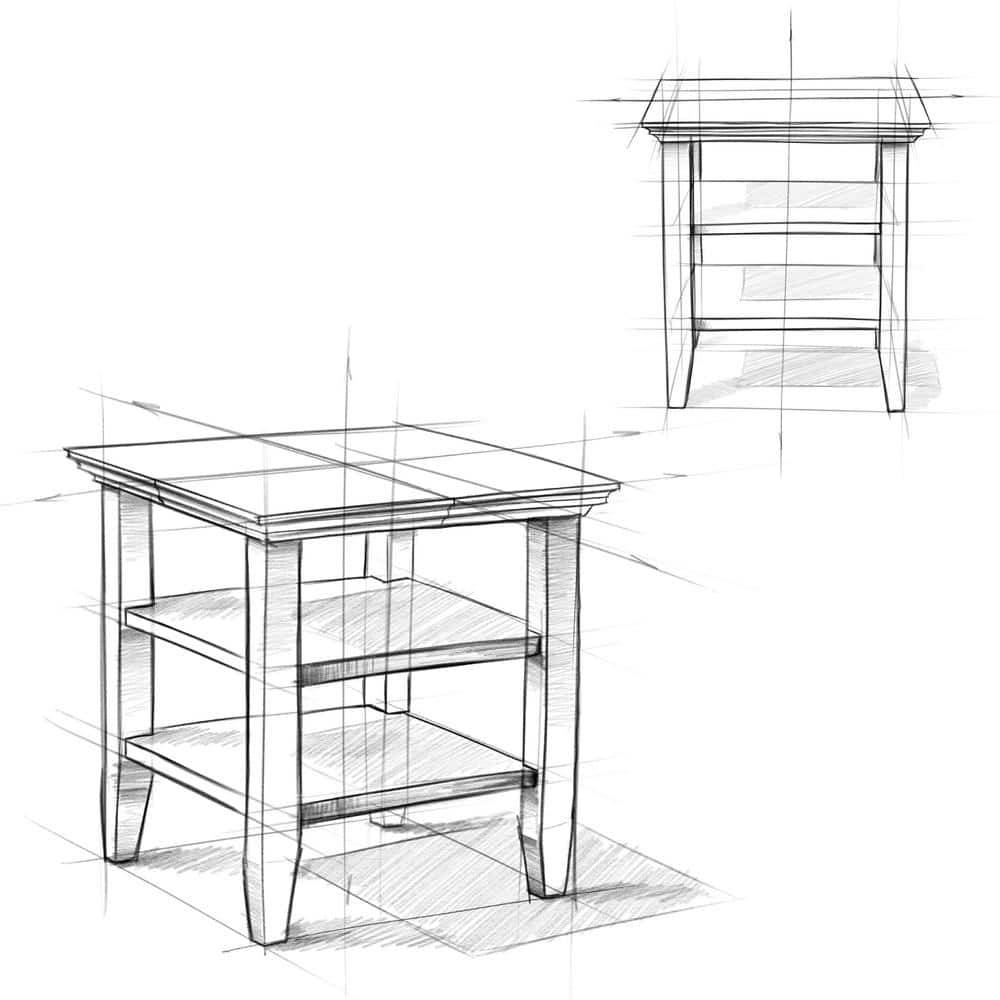 Warm Walnut Brown Solid Wood End Table with Storage Shelves