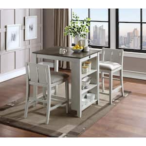 New Classic Furniture Heston 3-piece Wood Top Square Counter Set with Storage Shelf, White and Gray