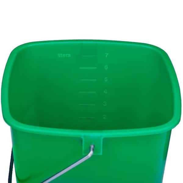 RW Clean 3 qt Square Green Plastic Cleaning Bucket - with Stainless Steel Handle - 7 inch x 6 3/4 inch x 6 inch - 1 Count Box
