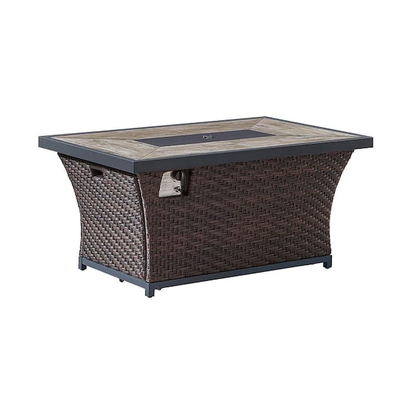 OVE Decors Benton II 51.4 in. x 24.6 in. Rectangle Aluminum Propane Fire Table in Brown Wicker