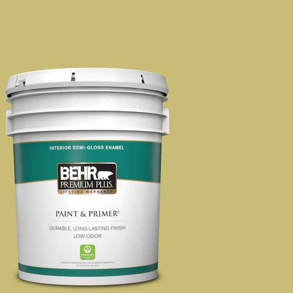 BEHR PREMIUM PLUS 5 gal. Home Decorators Collection #HDC-SP16-02 Pistachio Shortbread Semi-Gloss Enamel Low Odor Interior Paint & Primer